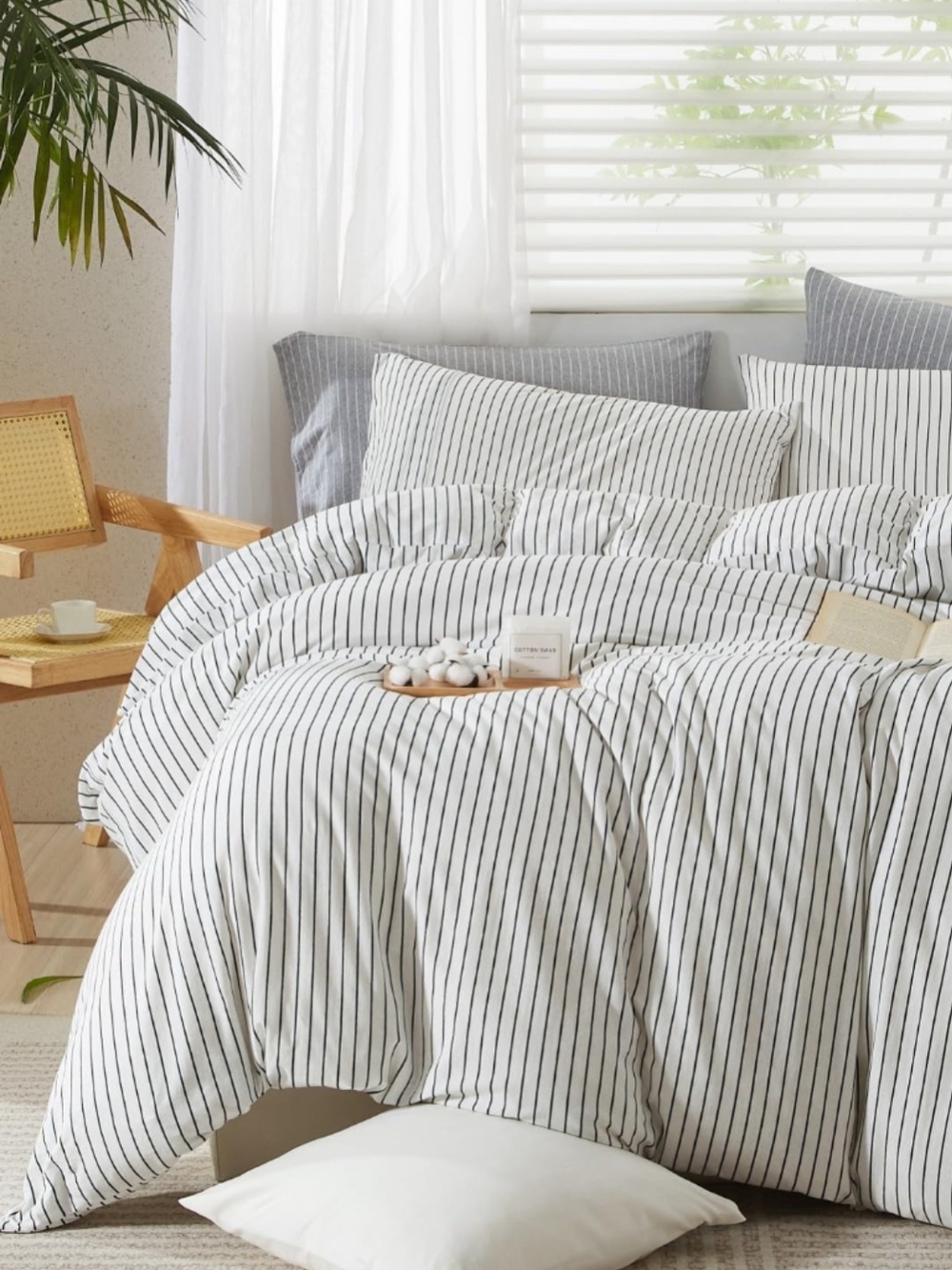 Striped Duvet Cover Set 100% Jersey Knit Cotton King Size